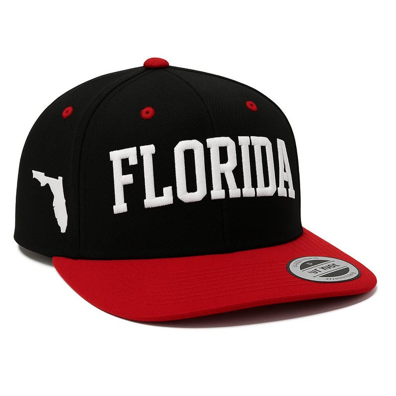 Florida Embroidered Snapback Hat – Adjustable Flat Bill Cap with State Outline, Streetwear Baseball Cap