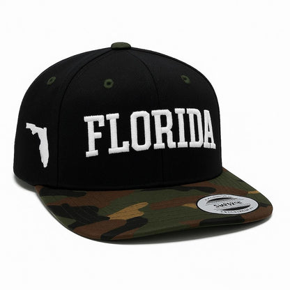 Florida Embroidered Snapback Hat – Adjustable Flat Bill Cap with State Outline, Streetwear Baseball Cap