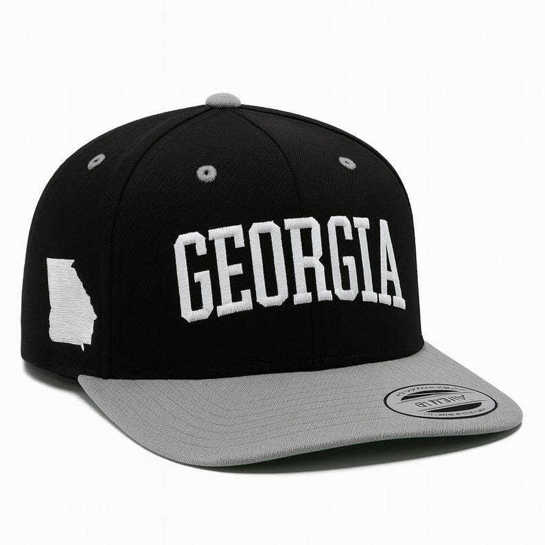 Georgia Embroidered Snapback Hat – Adjustable Flat Bill Baseball Cap with State Outline, Streetwear Cap