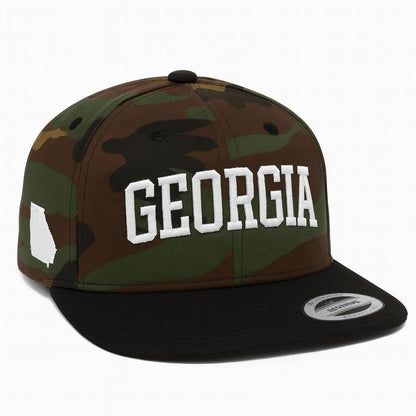 Georgia Embroidered Snapback Hat – Adjustable Flat Bill Baseball Cap with State Outline, Streetwear Cap