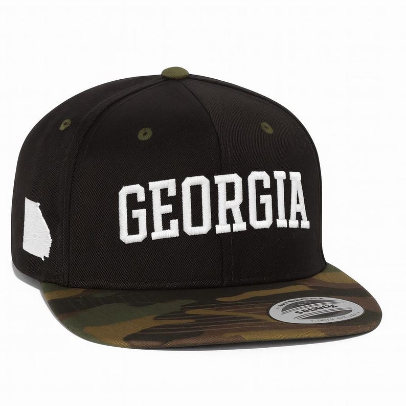 Georgia Embroidered Snapback Hat – Adjustable Flat Bill Baseball Cap with State Outline, Streetwear Cap