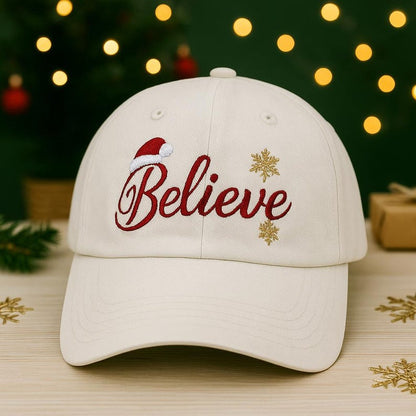 Christmas Believe Embroidered Hat, Holiday Baseball Cap, Christmas Snow Embroidered Cap, Festive Christmas Baseball Hat, Winter Season Gift