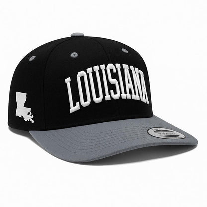 Embroidered Louisiana State Outline Baseball Cap: Flat Bill Snapback
