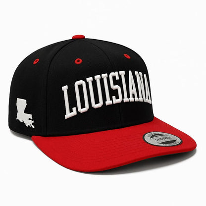 Embroidered Louisiana State Outline Baseball Cap: Flat Bill Snapback
