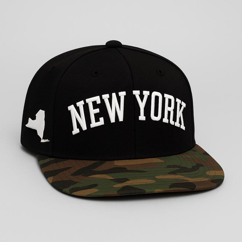 Embroidered New York Baseball Cap: State Outline Snapback