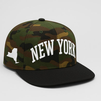 Embroidered New York Baseball Cap: State Outline Snapback