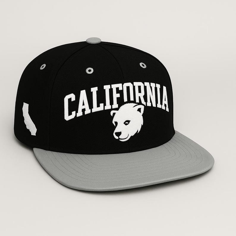 Embroidered California Black Bear Cap: Flat Bill Snapback