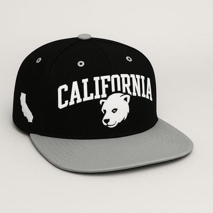 Embroidered California Black Bear Cap: Flat Bill Snapback