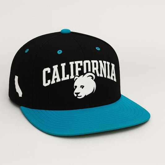 Embroidered California Black Bear Cap: Flat Bill Snapback