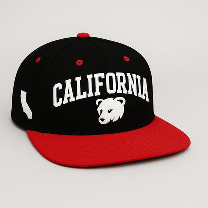 Embroidered California Black Bear Cap: Flat Bill Snapback