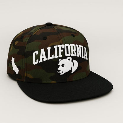 Embroidered California Black Bear Cap: Flat Bill Snapback