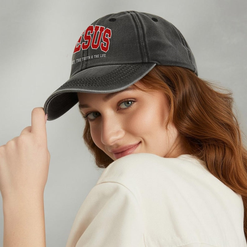 Jesus The Way Baseball Hat, Christian Camo Hat, Religious Gift for Men Women, Washed Cotton Christian Faith Cap