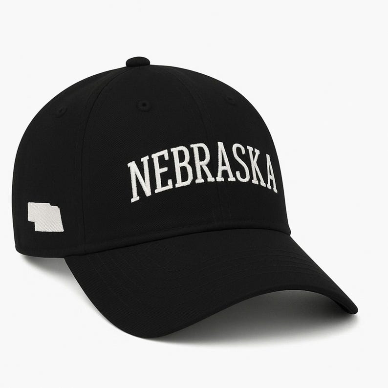 Embroidered Nebraska Dad Hat: State Outline Baseball Cap