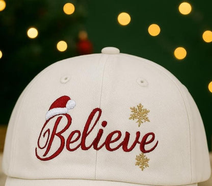 Christmas Believe Embroidered Hat, Holiday Baseball Cap, Christmas Snow Embroidered Cap, Festive Christmas Baseball Hat, Winter Season Gift