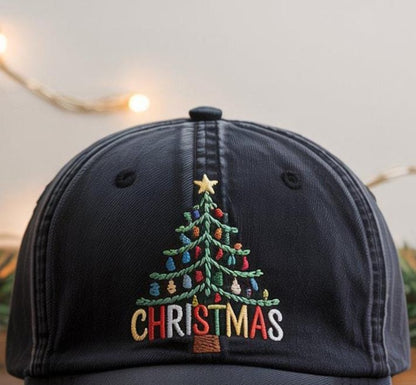 Christmas Tree Embroidered Hat, Merry And Bright Embroidered Cap, Merry Christmas Hat, Winter Gift