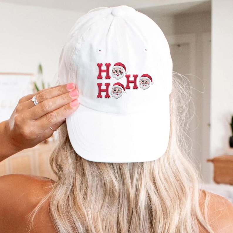 Ho Ho Ho Santa Embroidered Hat, Festive Christmas Baseball Cap for Adults, Holiday Embroidery Cap, Funny Ugly Xmas Hat Gift