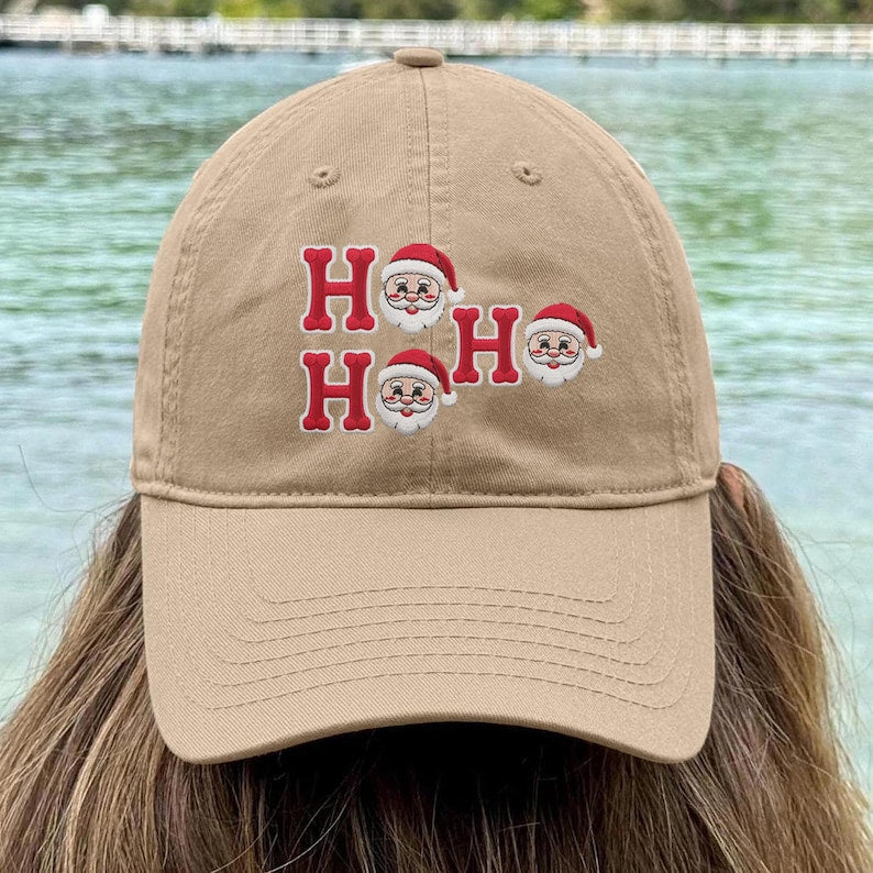 Ho Ho Ho Santa Embroidered Hat, Festive Christmas Baseball Cap for Adults, Holiday Embroidery Cap, Funny Ugly Xmas Hat Gift