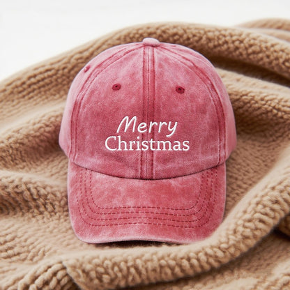 Merry Christmas Embroidered Baseball Cap | Believe Washed Dad Hat | Holiday Gift for Family & Friends