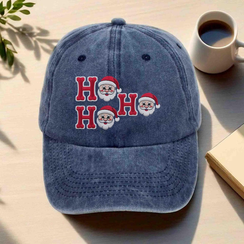 Ho Ho Ho Santa Embroidered Hat, Festive Christmas Baseball Cap for Adults, Holiday Embroidery Cap, Funny Ugly Xmas Hat Gift