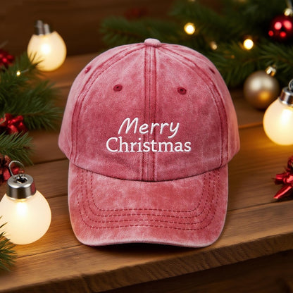Merry Christmas Embroidered Baseball Cap | Believe Washed Dad Hat | Holiday Gift for Family & Friends