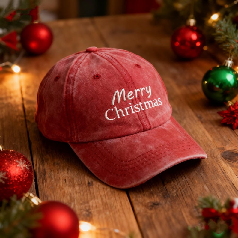Merry Christmas Embroidered Baseball Cap | Believe Washed Dad Hat | Holiday Gift for Family & Friends