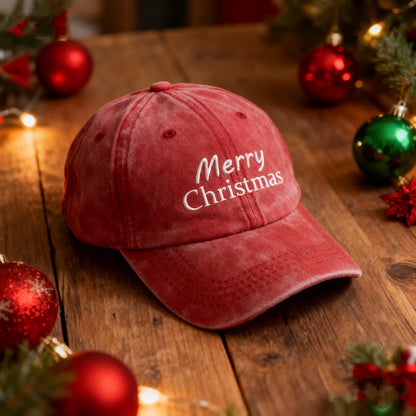 Merry Christmas Embroidered Baseball Cap | Believe Washed Dad Hat | Holiday Gift for Family & Friends