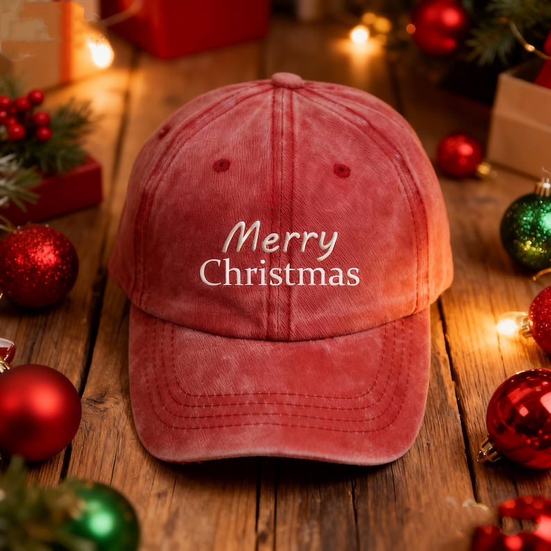 Merry Christmas Embroidered Baseball Cap | Believe Washed Dad Hat | Holiday Gift for Family & Friends