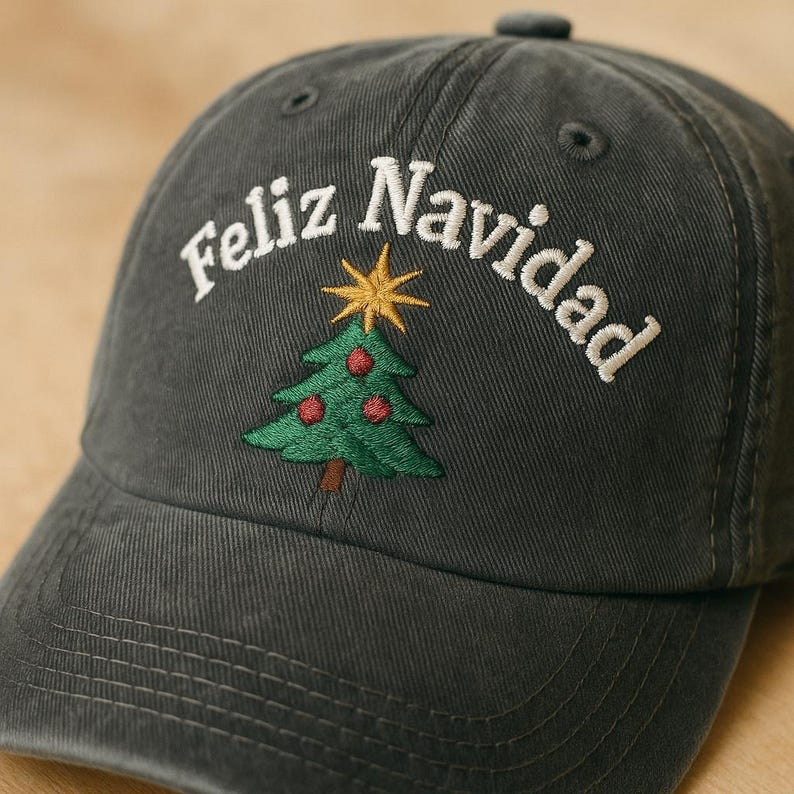 Feliz Navidad Christmas Bells Embroidered Dad Cap, Holiday Festive Hat, Spanish Saying Cap, Cute Xmas Gift Idea for Her